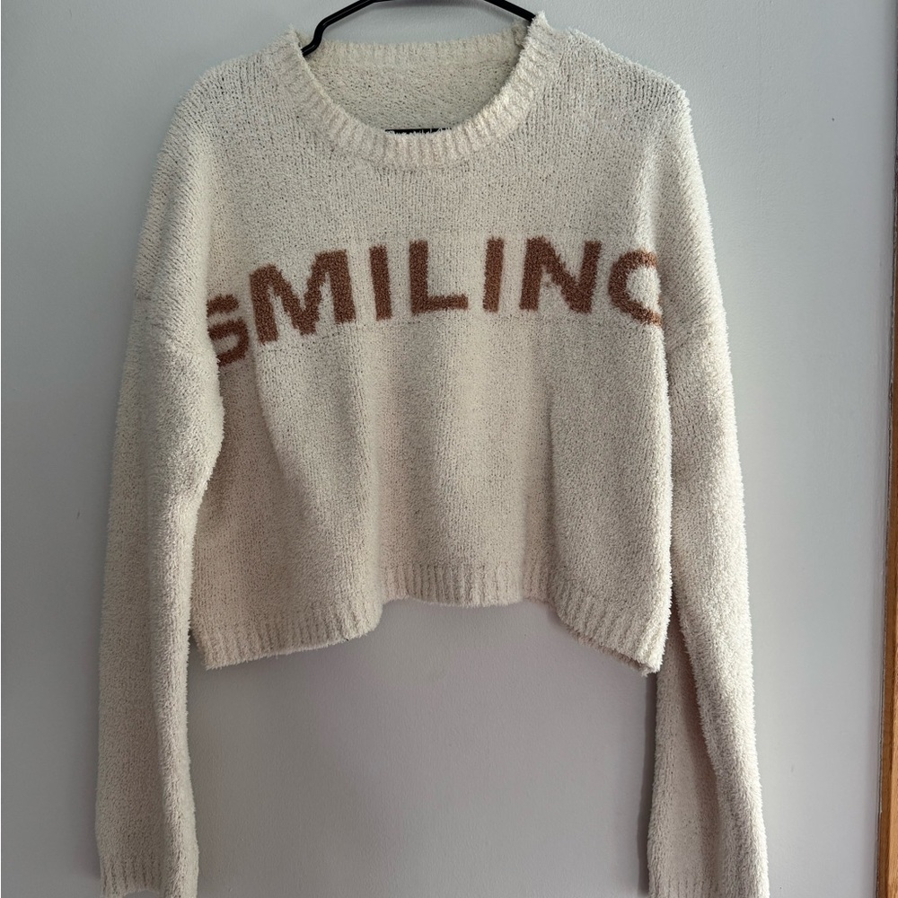 Cream Sweater with Brown Lettering